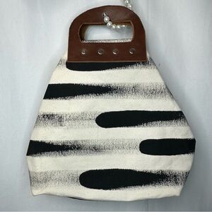 Julia Canright Canvas Paint Brush Strokes Tote Handbag Black and White